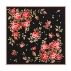 Foulard in Twill di Seta con Stampa Bouquet di Rose 90x90