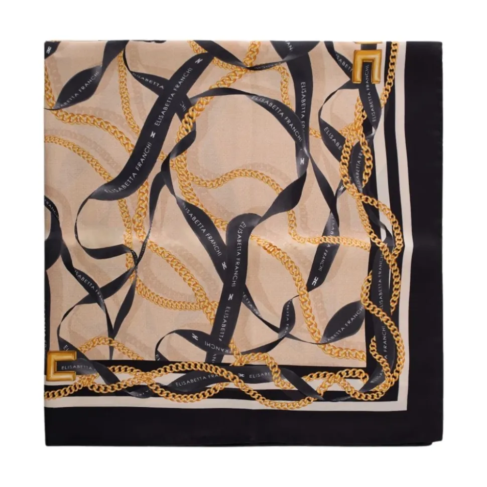 Foulard in Twill di Seta con Stampa Catena e Nastro