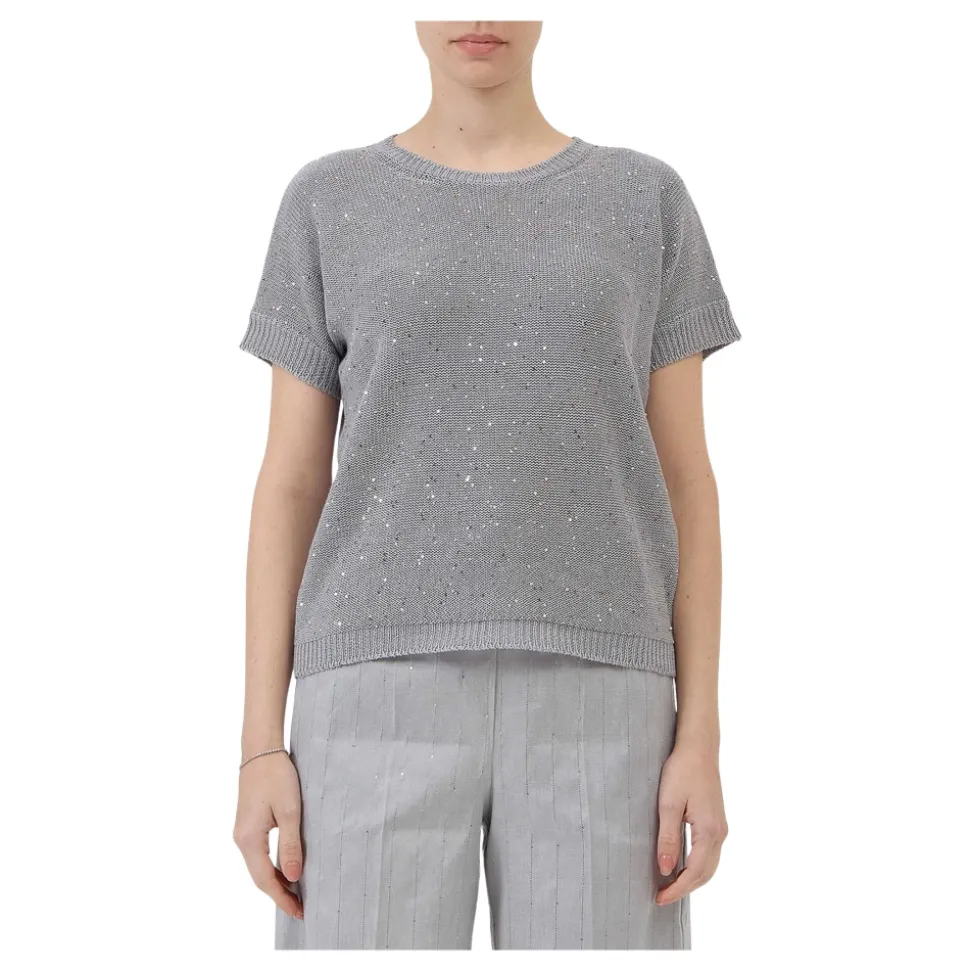 Girocollo con Paillettes Maniche Corte