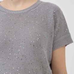 Girocollo con Paillettes Maniche Corte