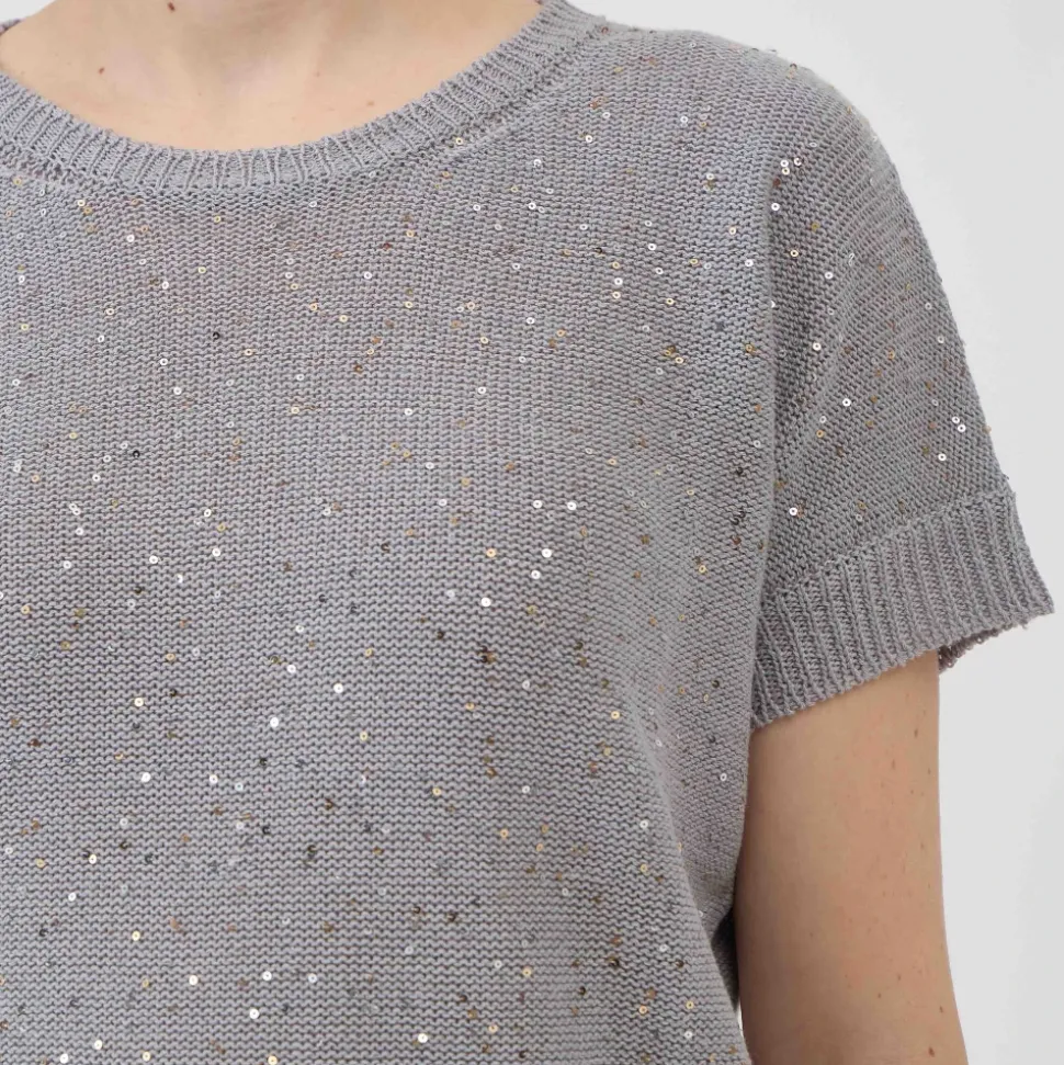 Girocollo con Paillettes Maniche Corte
