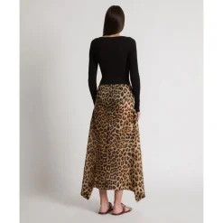 Gonna Maxi in Seta con Stampa Leopardata