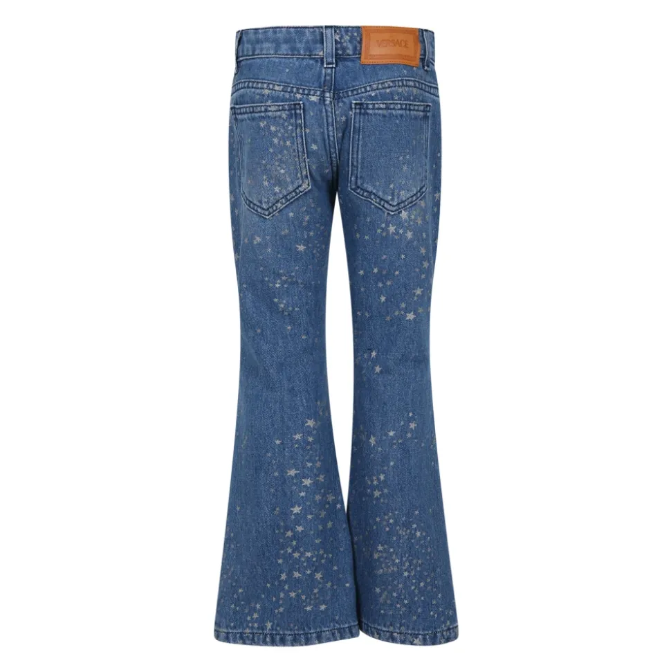 Jeans a Zampa Blu con Stelle in Lurex
