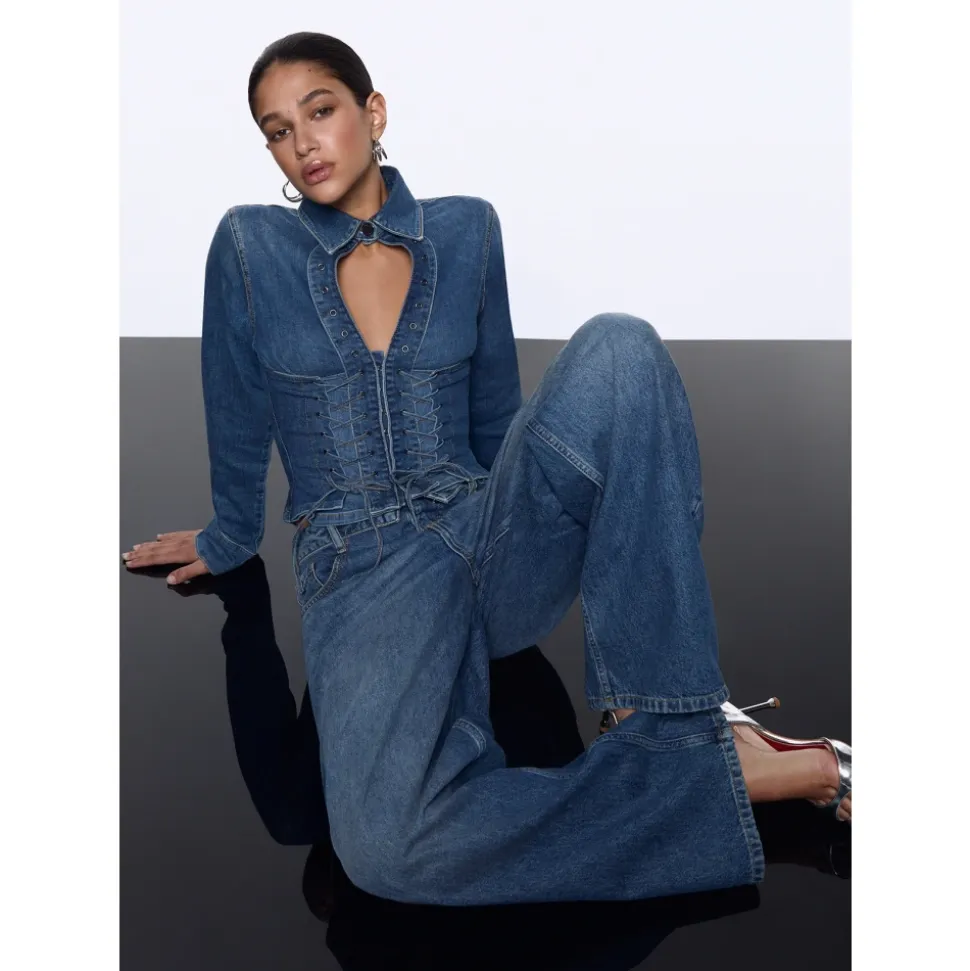 Jeans baggy con stringhe