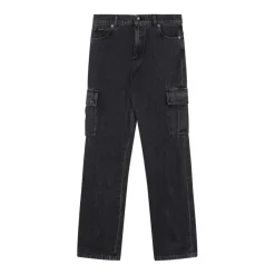 Jeans cargo in denim a 5 tasche con targhetta logo