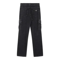 Jeans cargo in denim a 5 tasche con targhetta logo