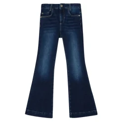Jeans elasticizzato cinque tasche a lavaggio medio con fondo largo