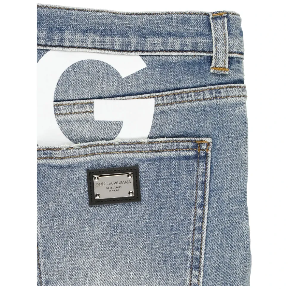 Jeans in Cotone Blu Chiaro per Ragazzi
