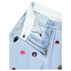 Jeans in Denim con Gemme Decorative