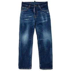 Jeans straight blu sfumato con rotture - 642 Jean