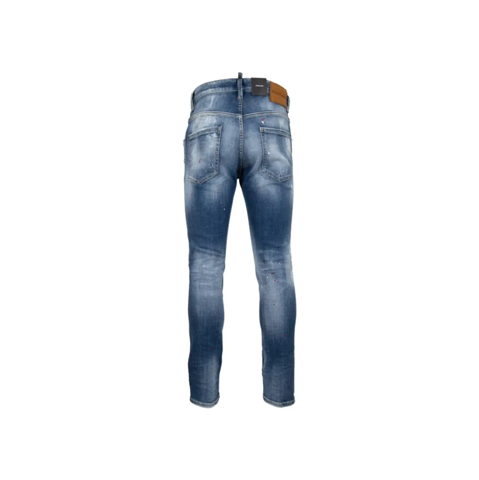Jeans Uomo con Bottone e Patch in Pelle