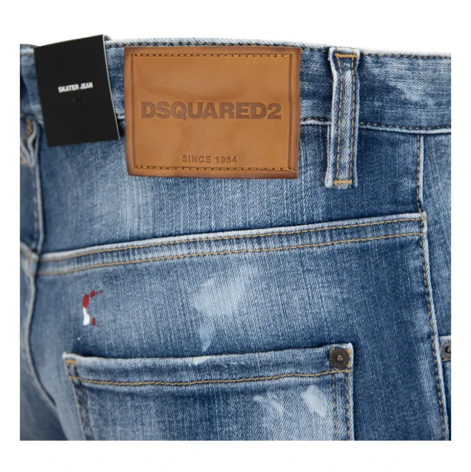 Jeans Uomo con Bottone e Patch in Pelle