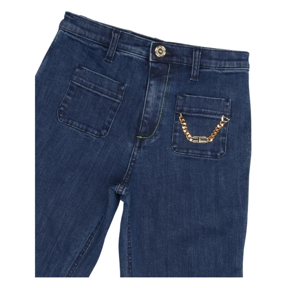 Leggings in Denim con Zip e Tasche