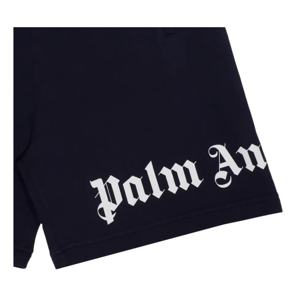 Logo Print Navy Blue Cotton Shorts
