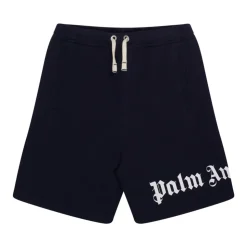 Logo Print Navy Blue Cotton Shorts