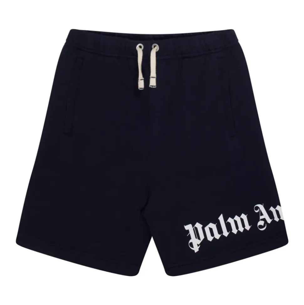 Logo Print Navy Blue Cotton Shorts