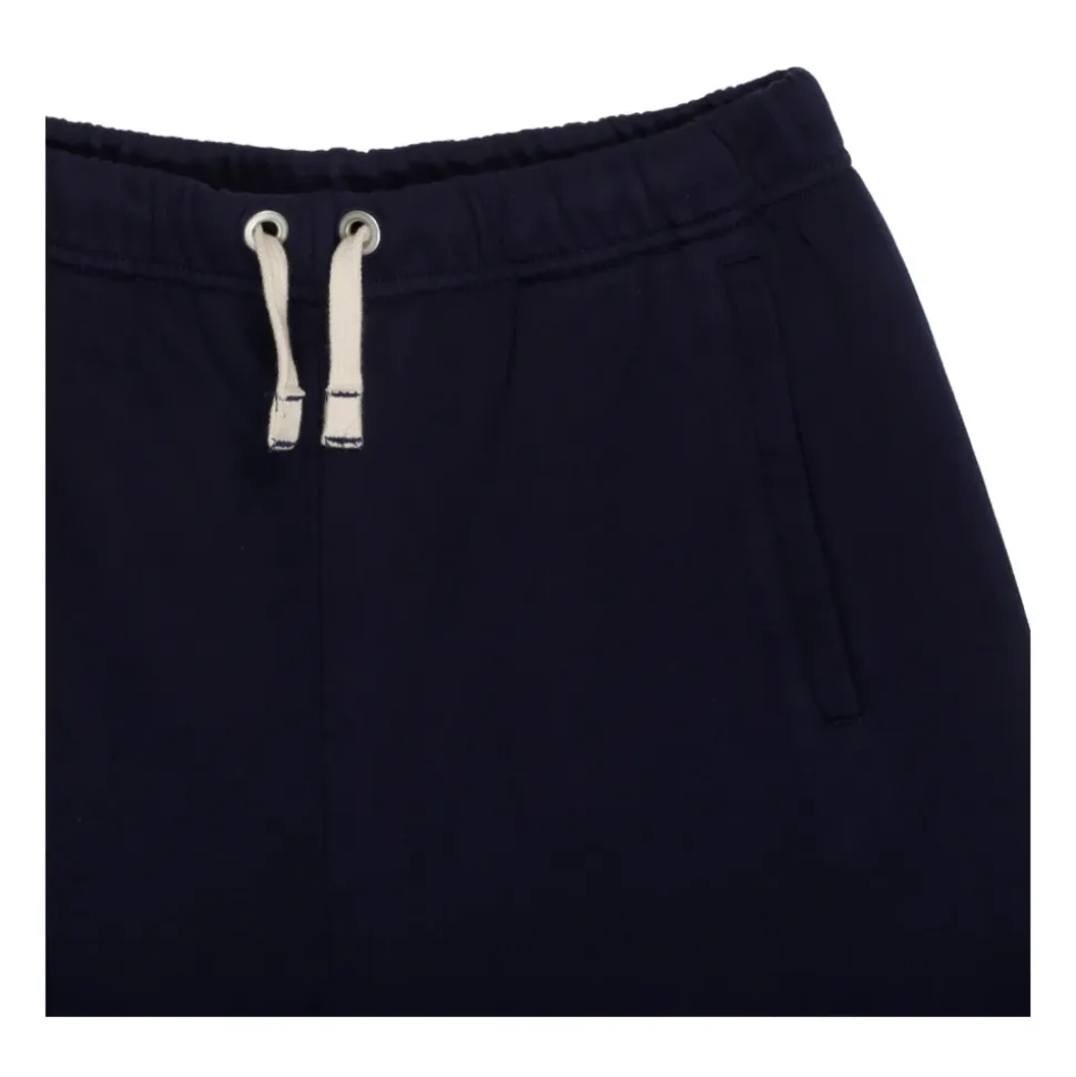 Logo Print Navy Blue Cotton Shorts