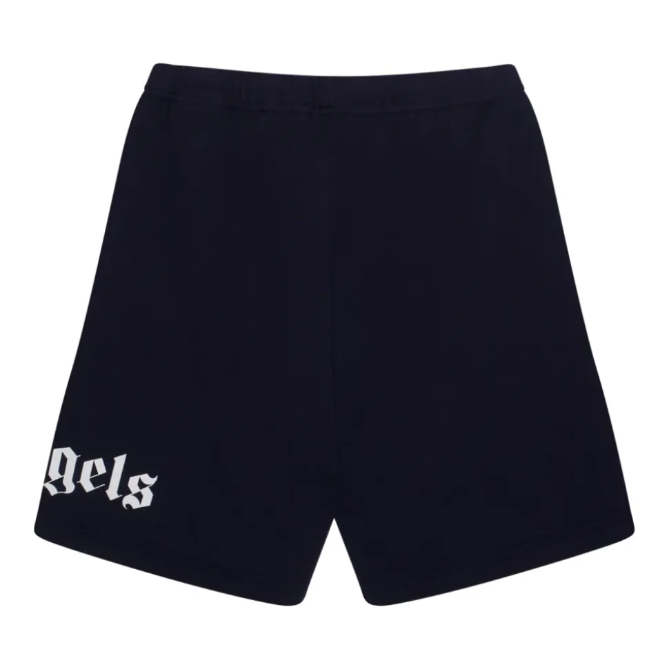 Logo Print Navy Blue Cotton Shorts