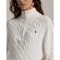 Maglia a collo alto in maglia a trecce con mezza zip