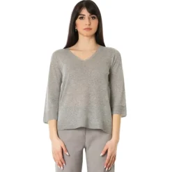 Maglia a collo a V argento