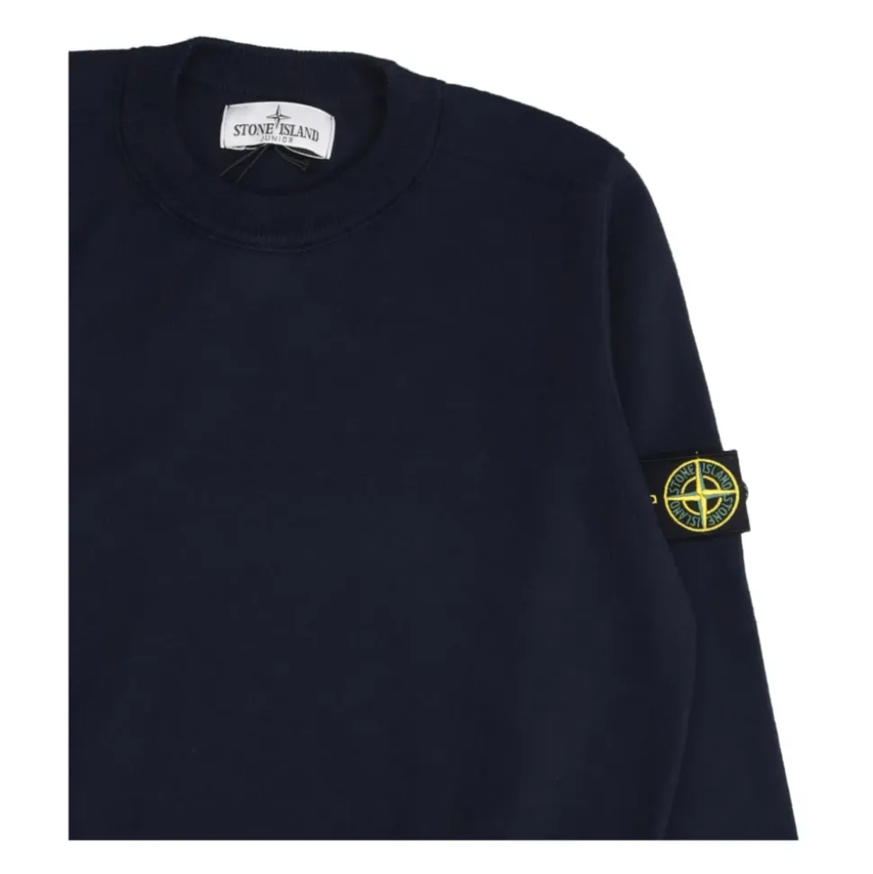 Maglione Blu in Cotone a Coste con Girocollo