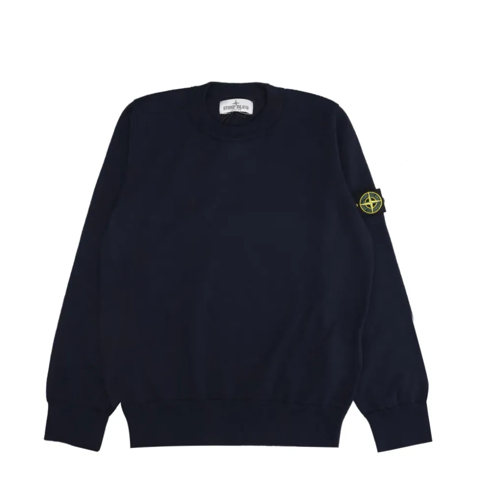 Maglione Blu in Cotone a Coste con Girocollo