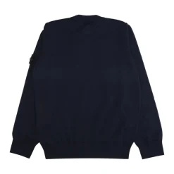 Maglione Blu in Cotone a Coste con Girocollo