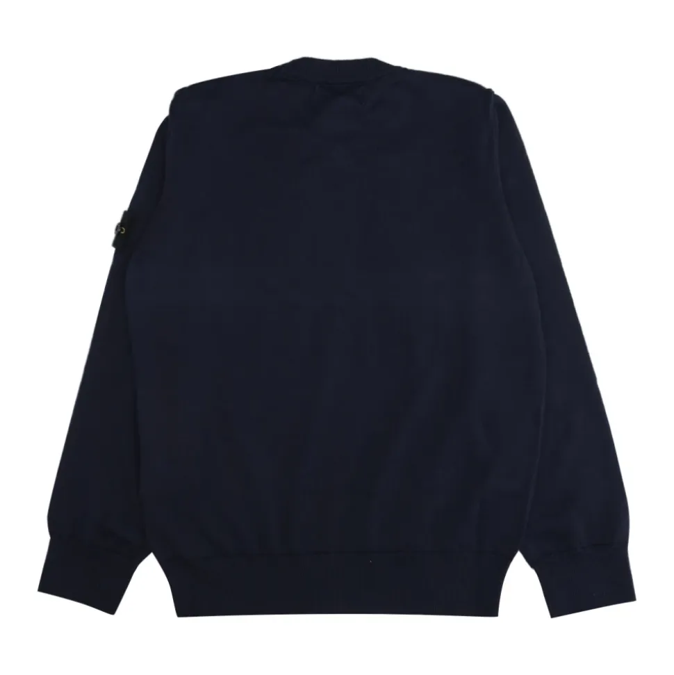 Maglione Blu in Cotone a Coste con Girocollo