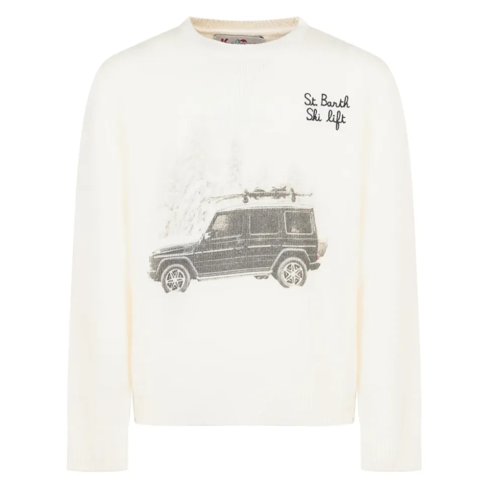 Maglione con testo ricamato e grafica auto