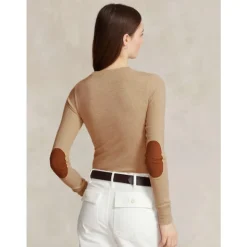 Maglione Elasticizzato in Cotone con Toppe in Camoscio sui Gomiti