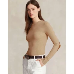 Maglione Elasticizzato in Cotone con Toppe in Camoscio sui Gomiti