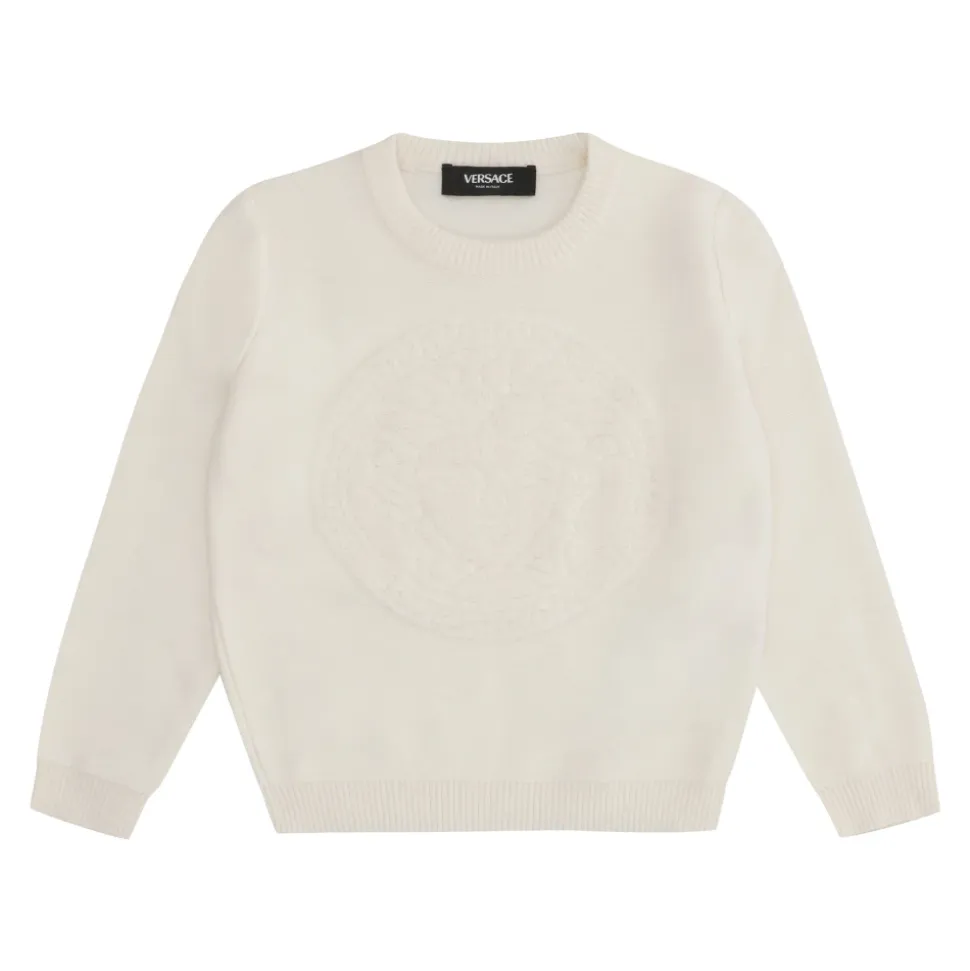 Maglione in maglia con Medusa effetto spugna