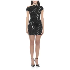 Mini abito a pois drappeggiato in maglia