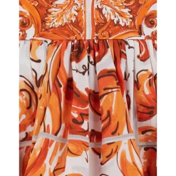 Minigonna Arancione con Stampa Maiolica All-Over in Cotone per Donna