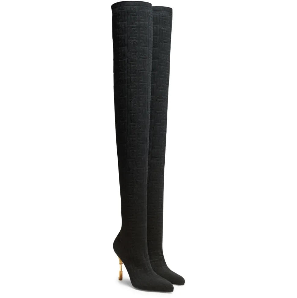 Moneta Mesh Thigh Boots with Monogram