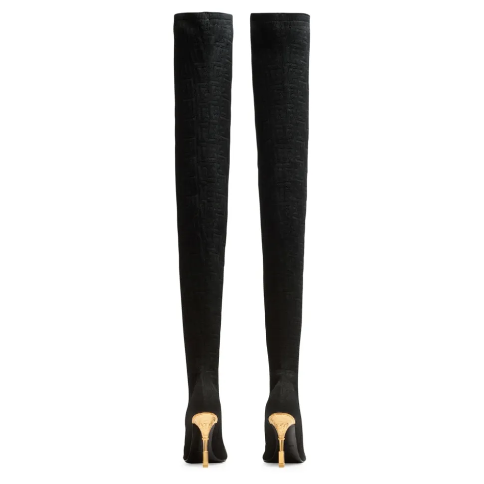 Moneta Mesh Thigh Boots with Monogram
