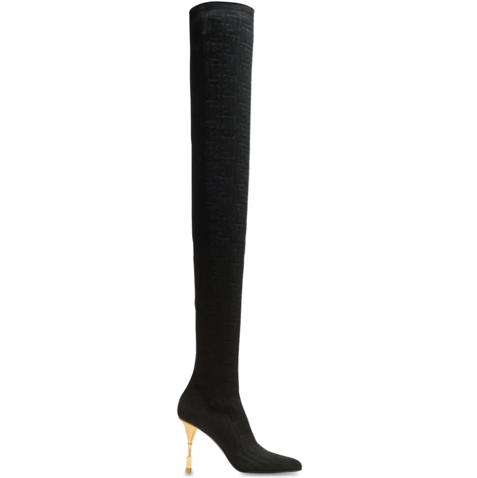Moneta Mesh Thigh Boots with Monogram
