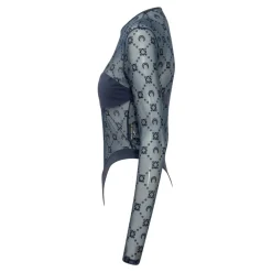 Monogram Mesh Flock Bodysuit Top