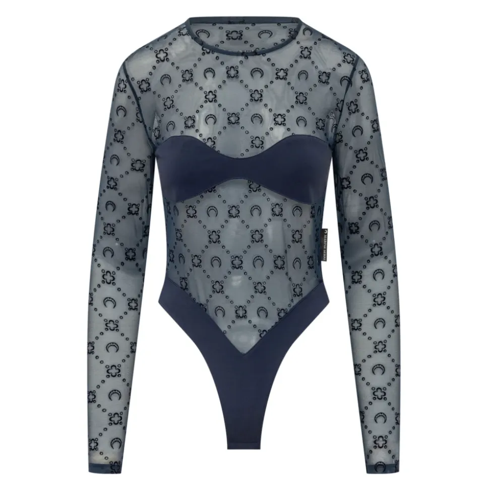 Monogram Mesh Flock Bodysuit Top