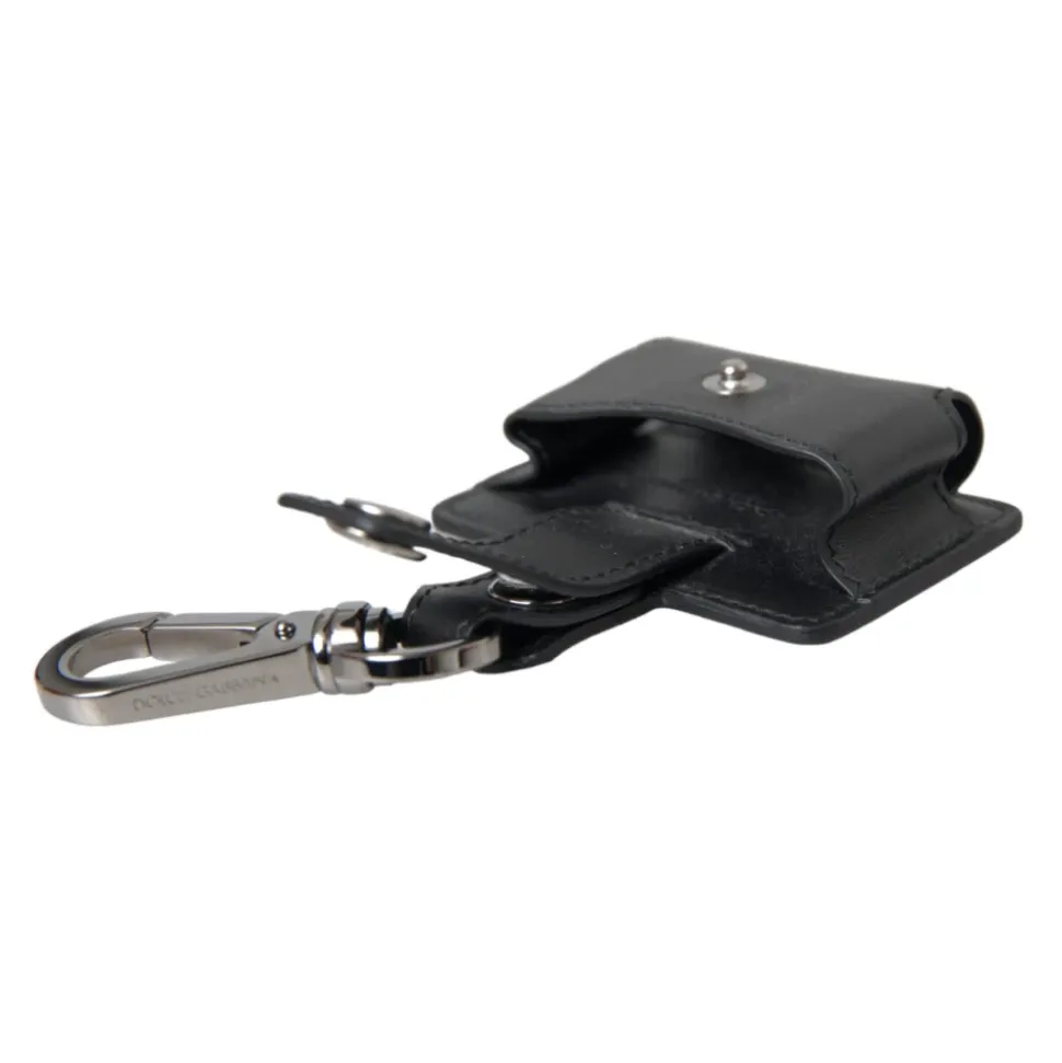 Nero Pelle Argento Metallo Custodia Airpods
