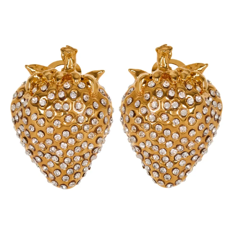 Orecchini a Forma di Fragola in Ottone e Strass