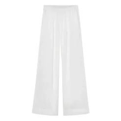 Pantalone con elastico in vita in voile di lino e seta gessato