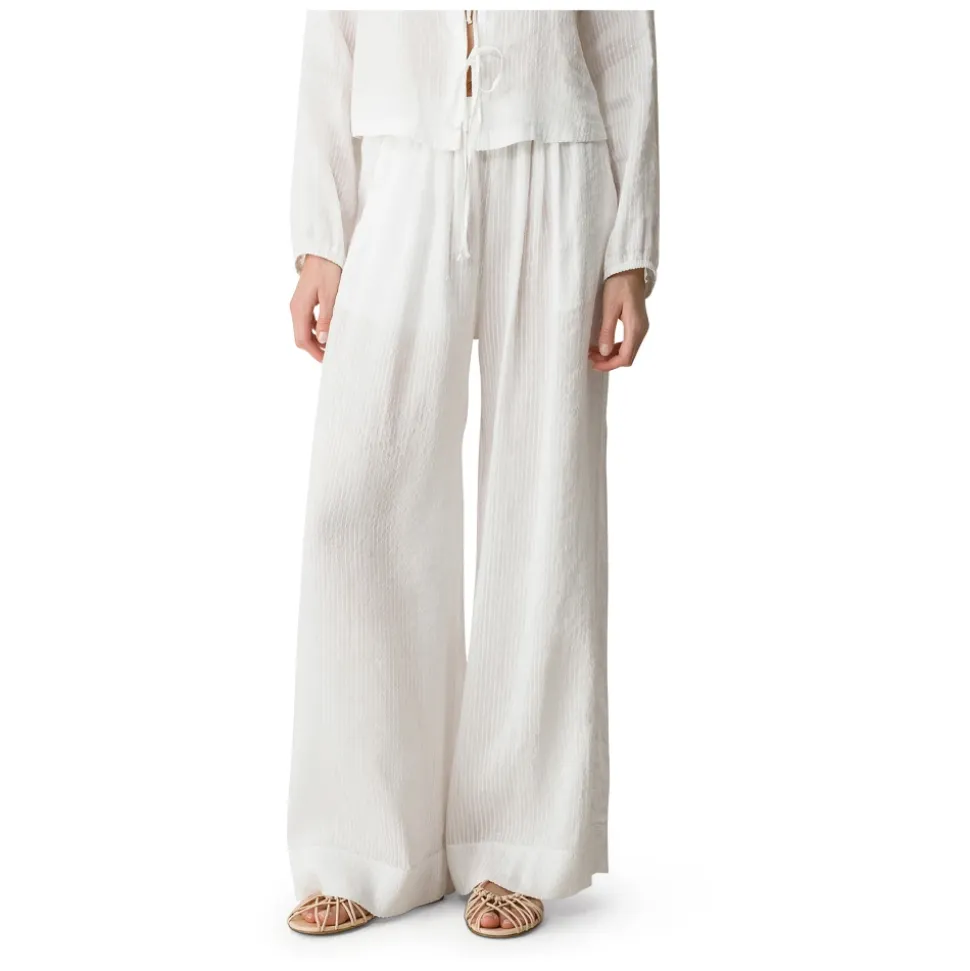 Pantaloni a Righe in Voile di Seta e Lino