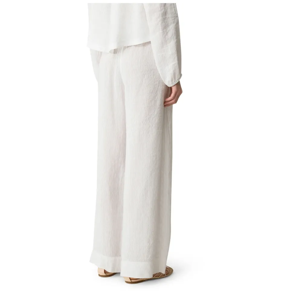 Pantaloni a Righe in Voile di Seta e Lino