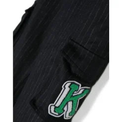 Pantaloni Blu Navy a Righe in Misto Lana