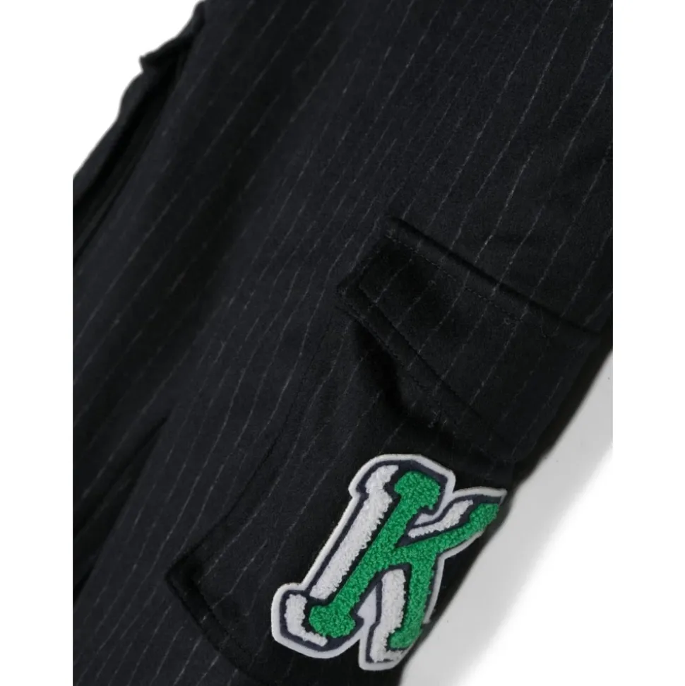 Pantaloni Blu Navy a Righe in Misto Lana