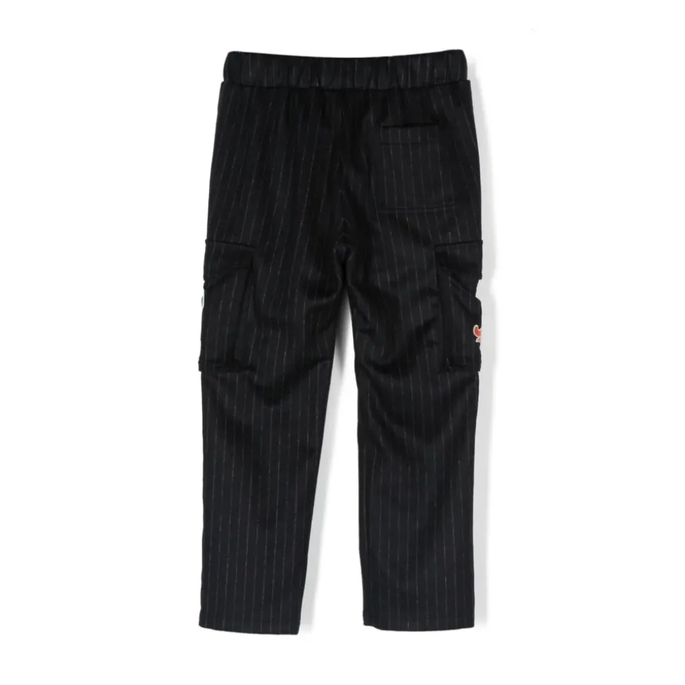 Pantaloni Blu Navy a Righe in Misto Lana