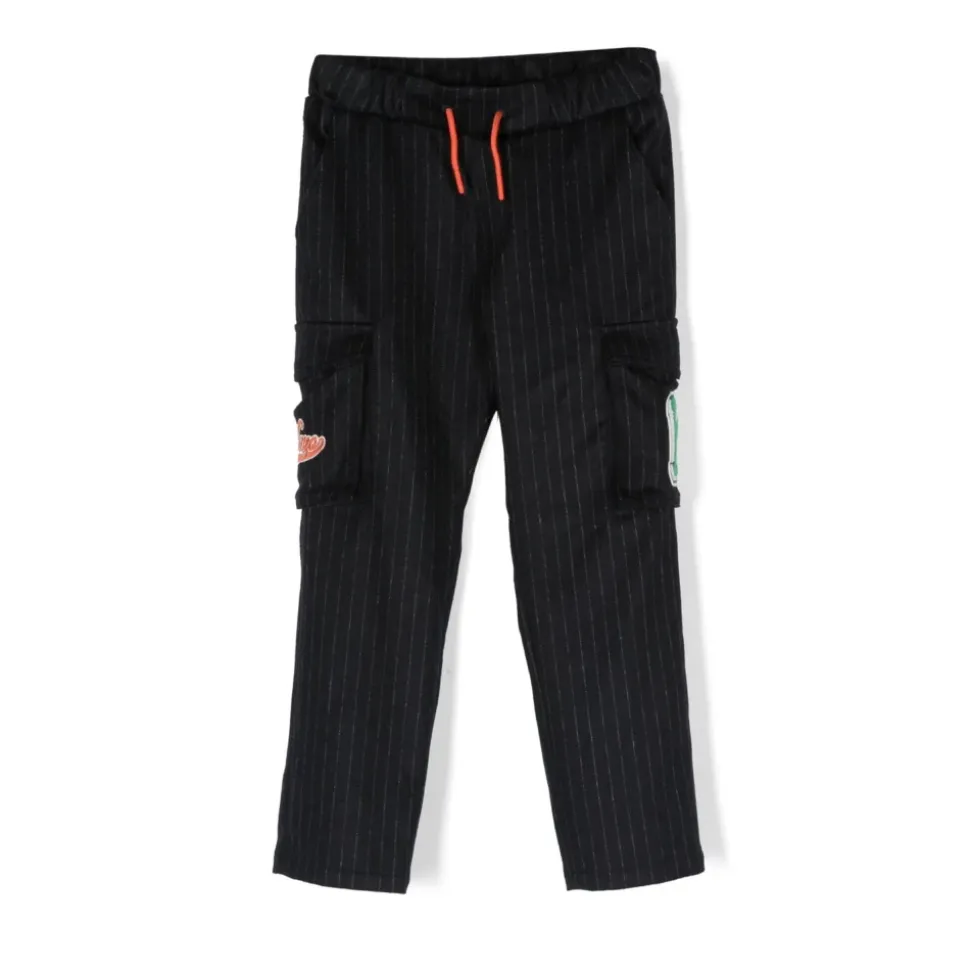 Pantaloni Blu Navy a Righe in Misto Lana