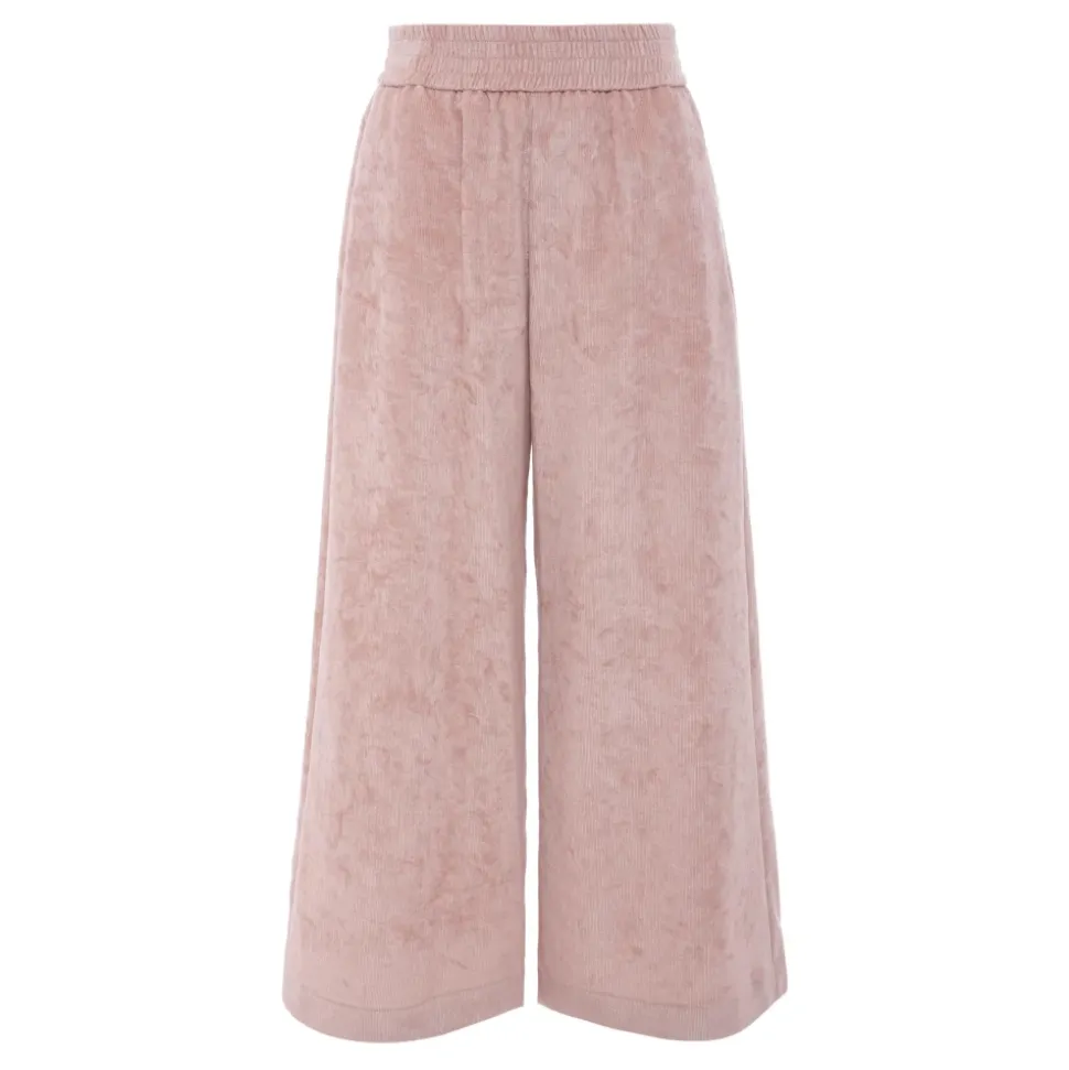 Pantaloni Casual in Velluto Rosa