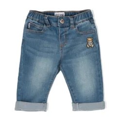 Pantaloni in denim stretch con toppa Teddy